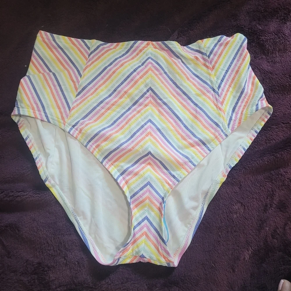 kate spade new York Beach stripe‎ bikini Bottom NWOT Large